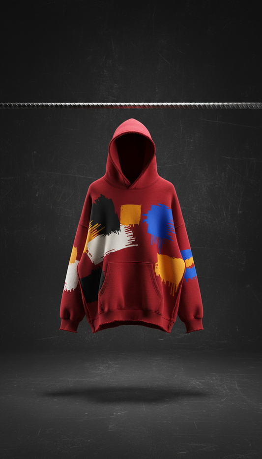 Graffiti Red Hoodie Raw Edge