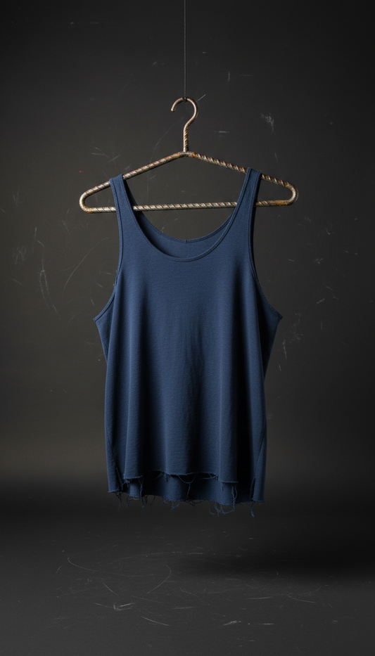 Curb Blue Distressed Hem Tank